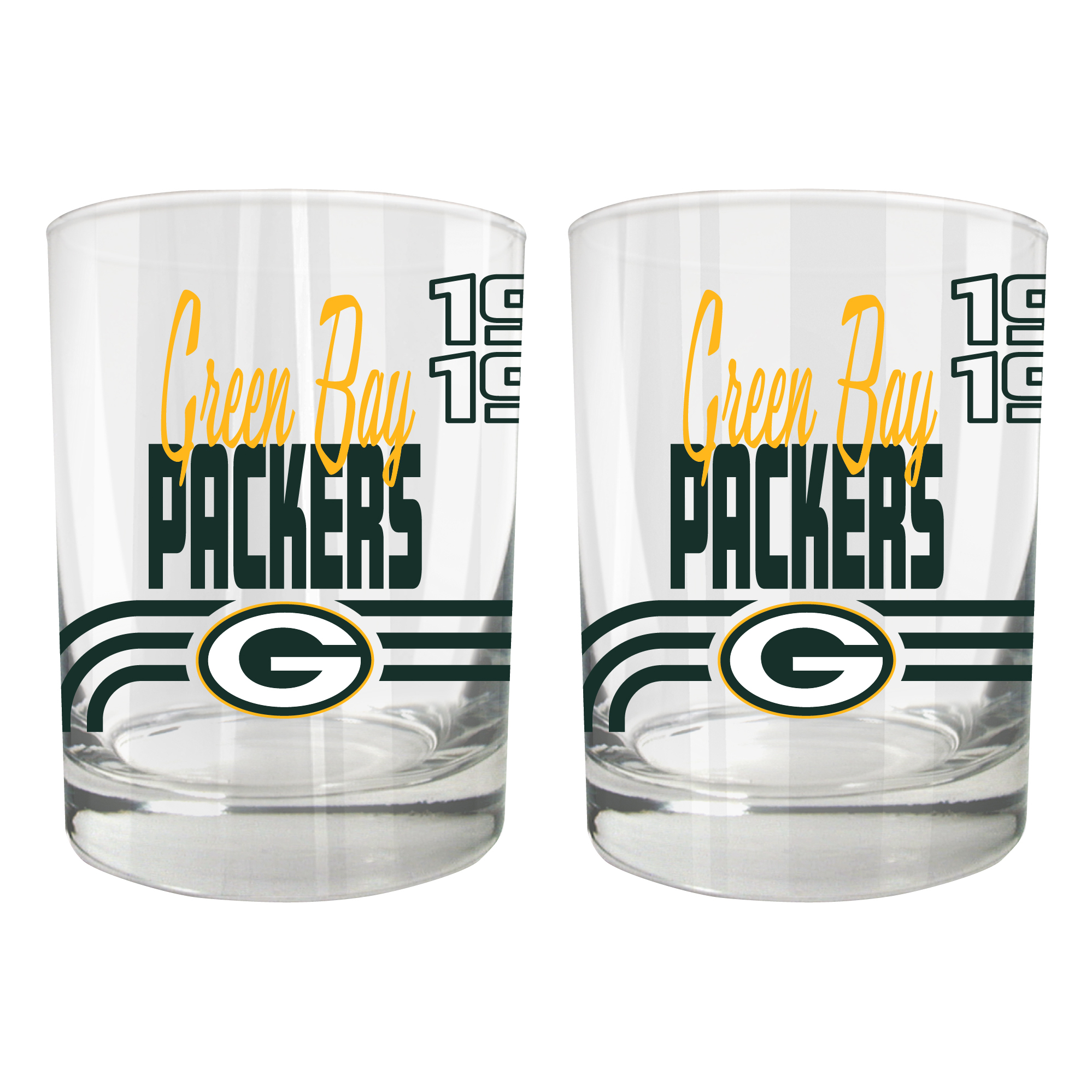 Green Bay Packers Two-Piece 12oz. Heritage Rocks Glass Set