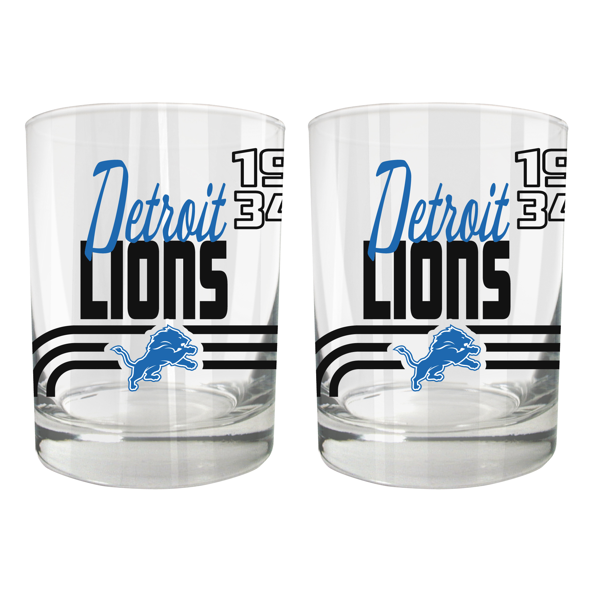 Detroit Lions Two-Piece 12oz. Heritage Rocks Glass Set