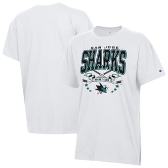 Women's Champion White San Jose Sharks  Crossing Sticks Oversized T-Shirt