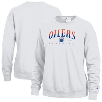 Women's Champion White Edmonton Oilers  Split Color Text Sweatshirt