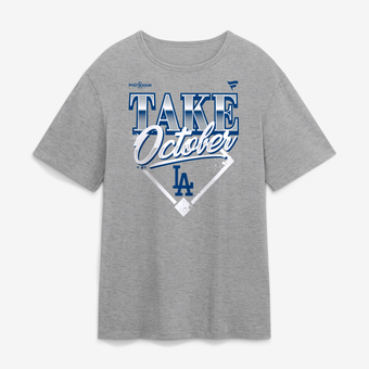 Men's Gray Los Angeles Dodgers 2026 MLB Division Series Champions Distressed Locker Room Take October T-Shirt