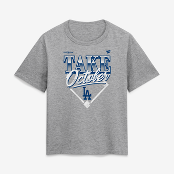 Women's Gray Los Angeles Dodgers 2026 MLB Division Series Champions Locker Room Take October T-Shirt