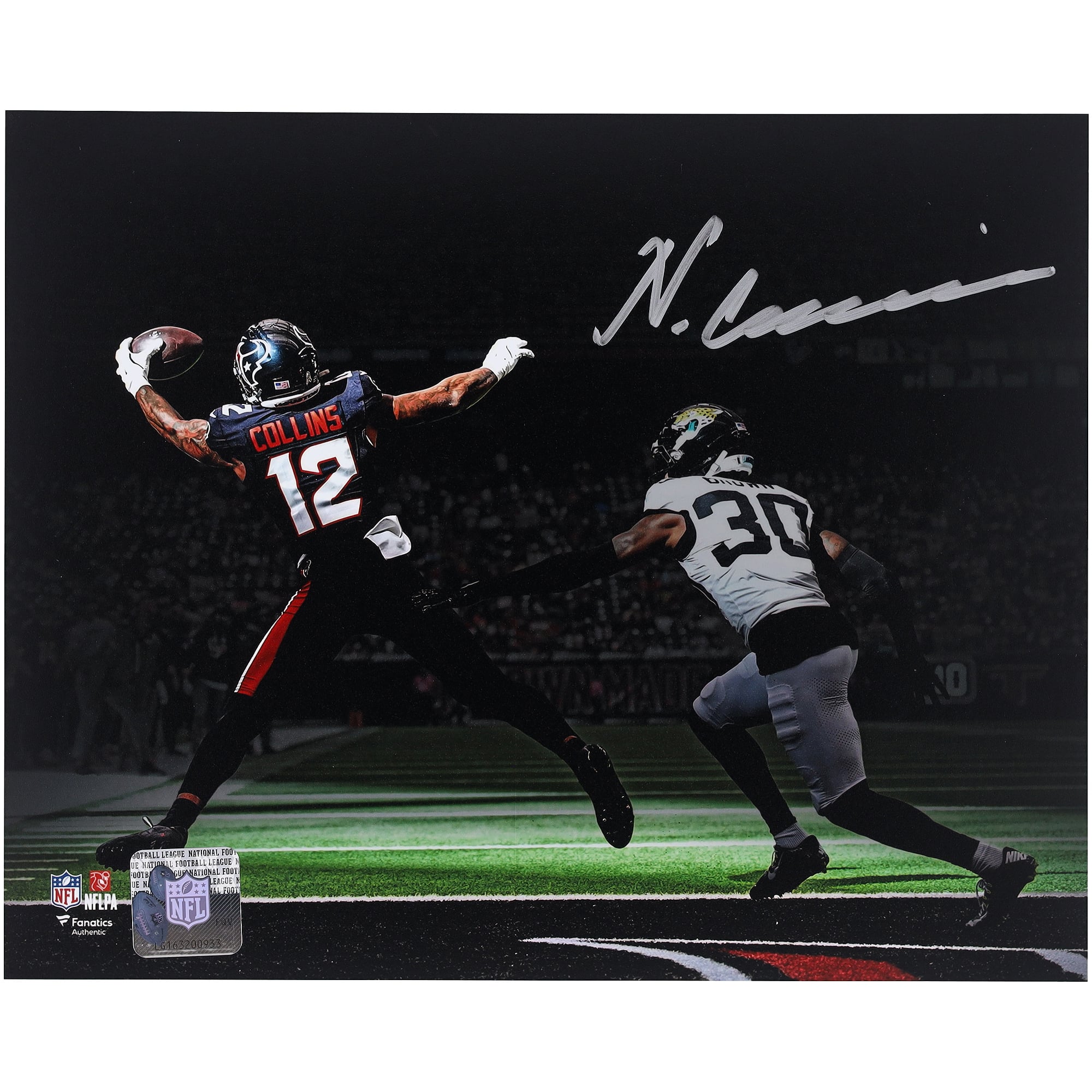 Nico Collins Houston Texans Autographed 8" x 10" One Handed Catch Spotlight Photograph