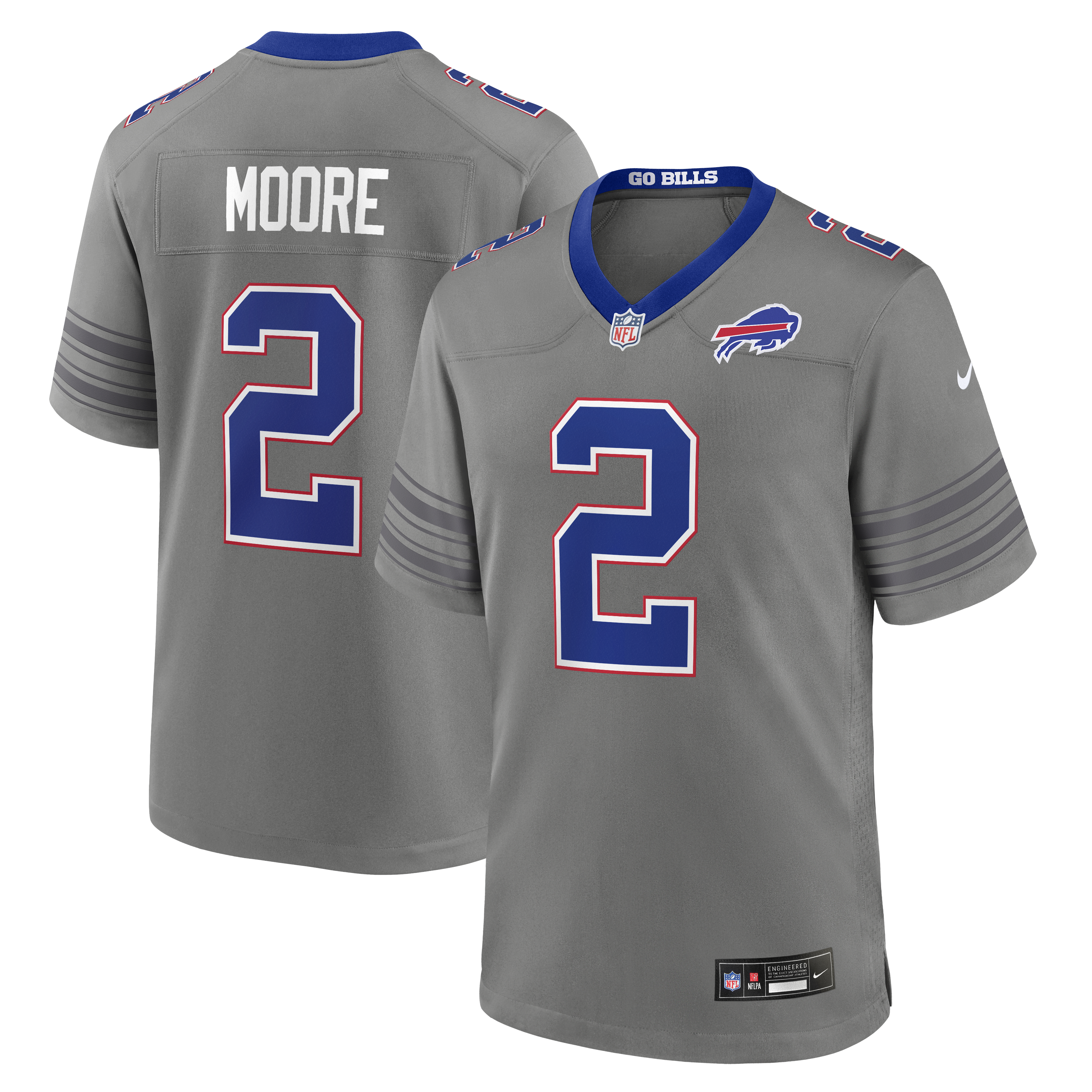 Men's Nike D.J. Moore Gray Buffalo Bills Game Player Jersey