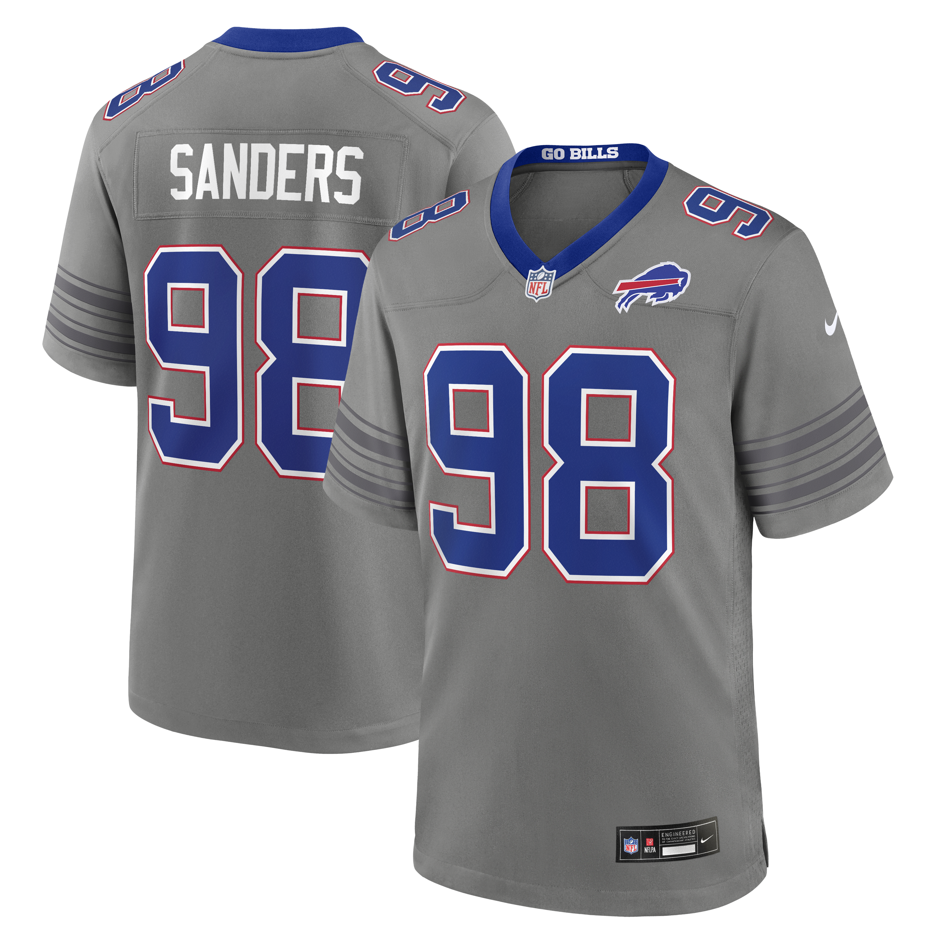 Men's Nike T.J. Sanders Gray Buffalo Bills Game Player Jersey