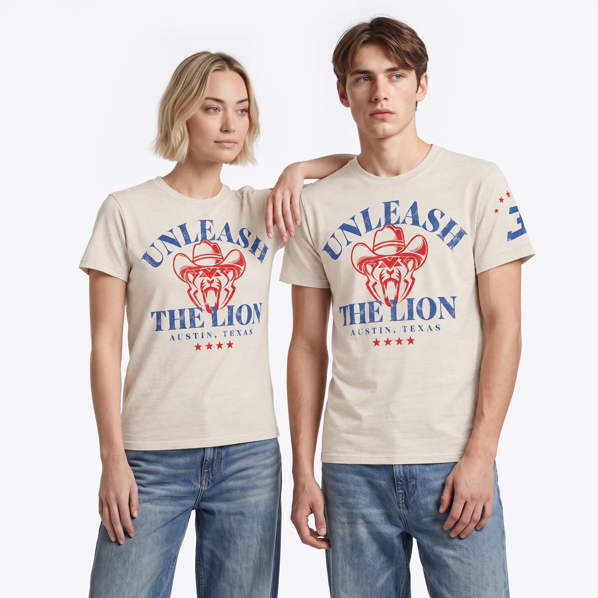 T-Shirt Unleash the Lion Austin Cowboy Graphique - Blanc cassé