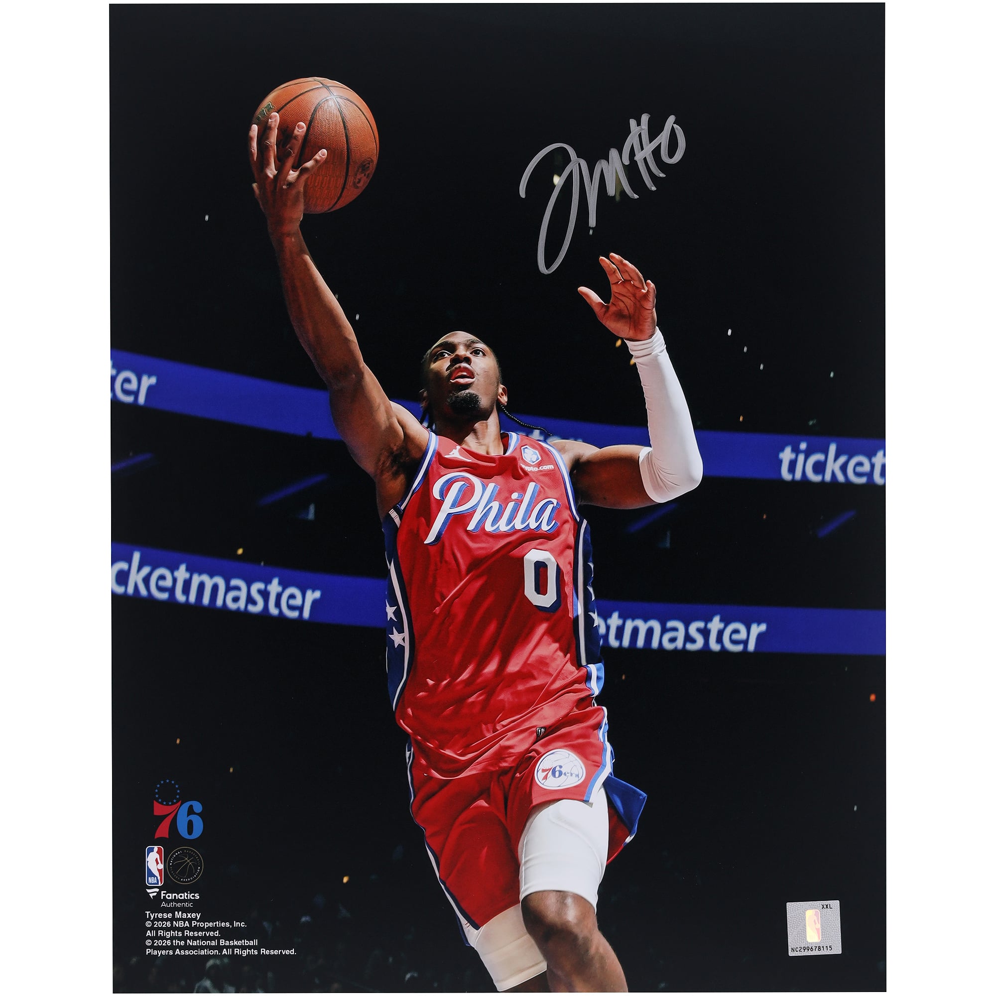 Tyrese Maxey Philadelphia 76ers Autographed 11" x 14" Layup Photograph