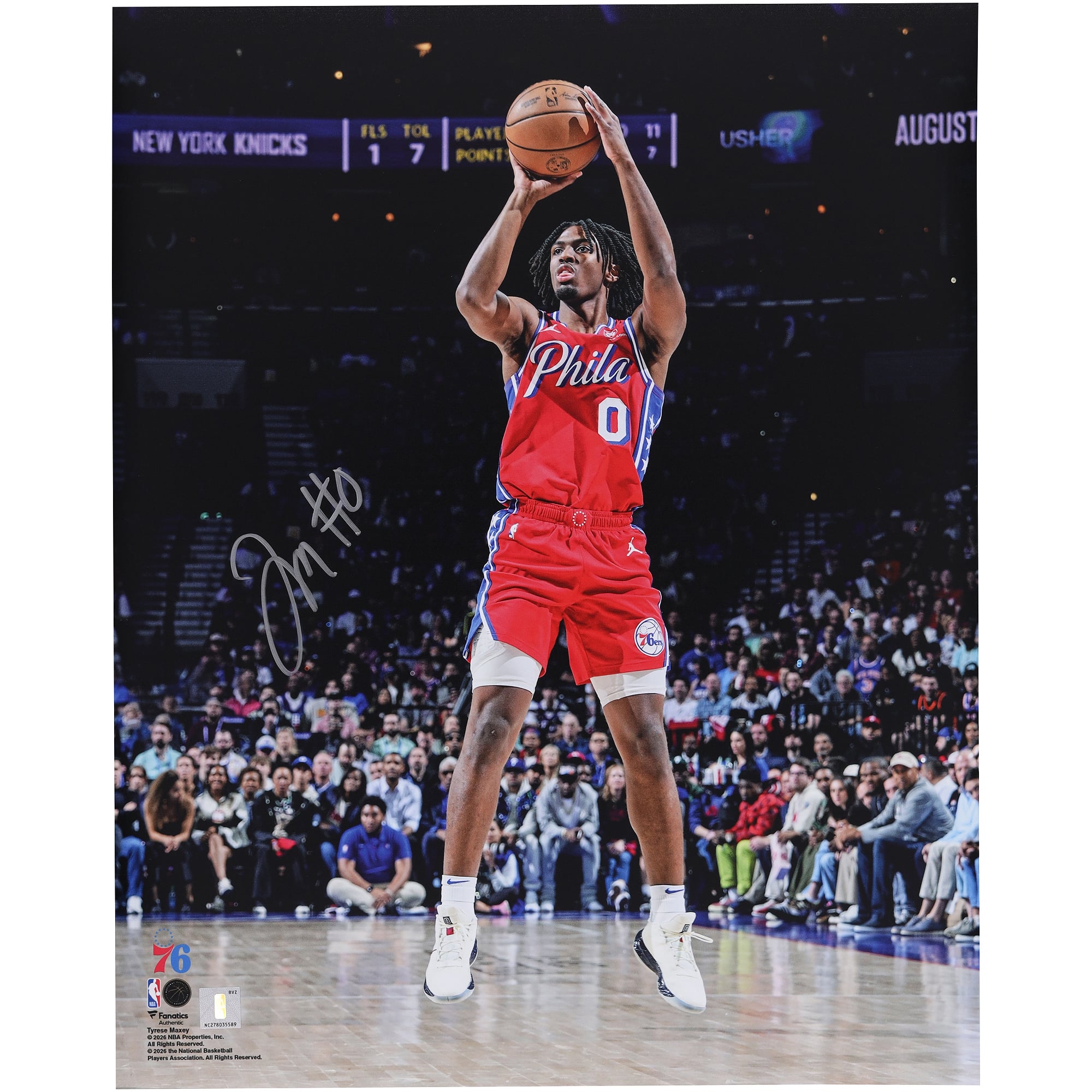 Tyrese Maxey Philadelphia 76ers Autographed 16" x 20" Shooting Photograph