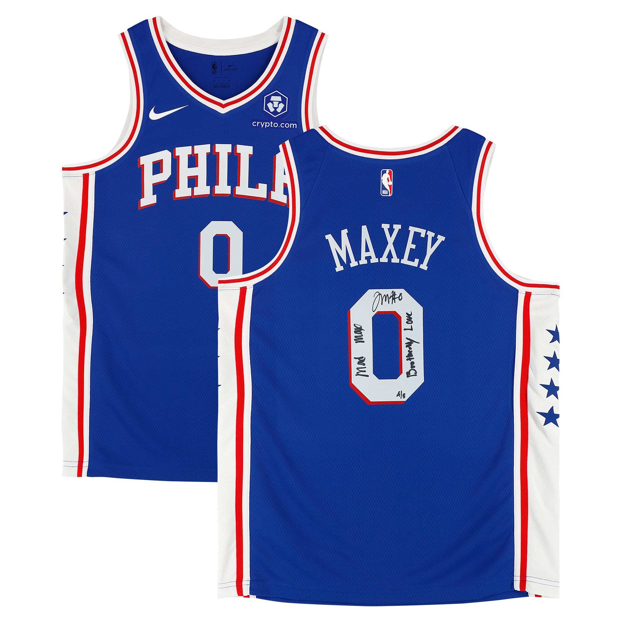 Camiseta azul Nike Icon Edition Swingman de Tyrese Maxey de los Philadelphia 76ers, autografiada, con múltiples inscripciones - Edición limitada de 5