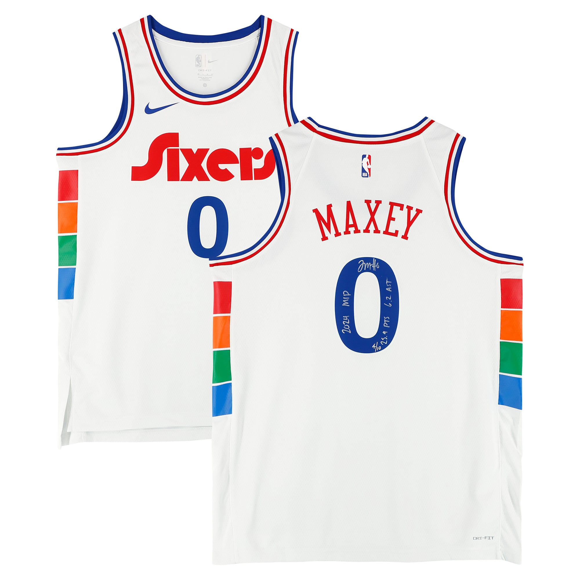 Camiseta blanca Nike City Edition Swingman 2024-25 autografiada por Tyrese Maxey de los Philadelphia 76ers con múltiples inscripciones - Edición limitada de 10