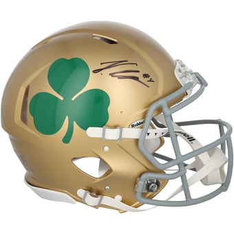 Jeremiyah Love Notre Dame Fighting Irish Autographed Riddell Gold Shamrock Speed Authentic Helmet
