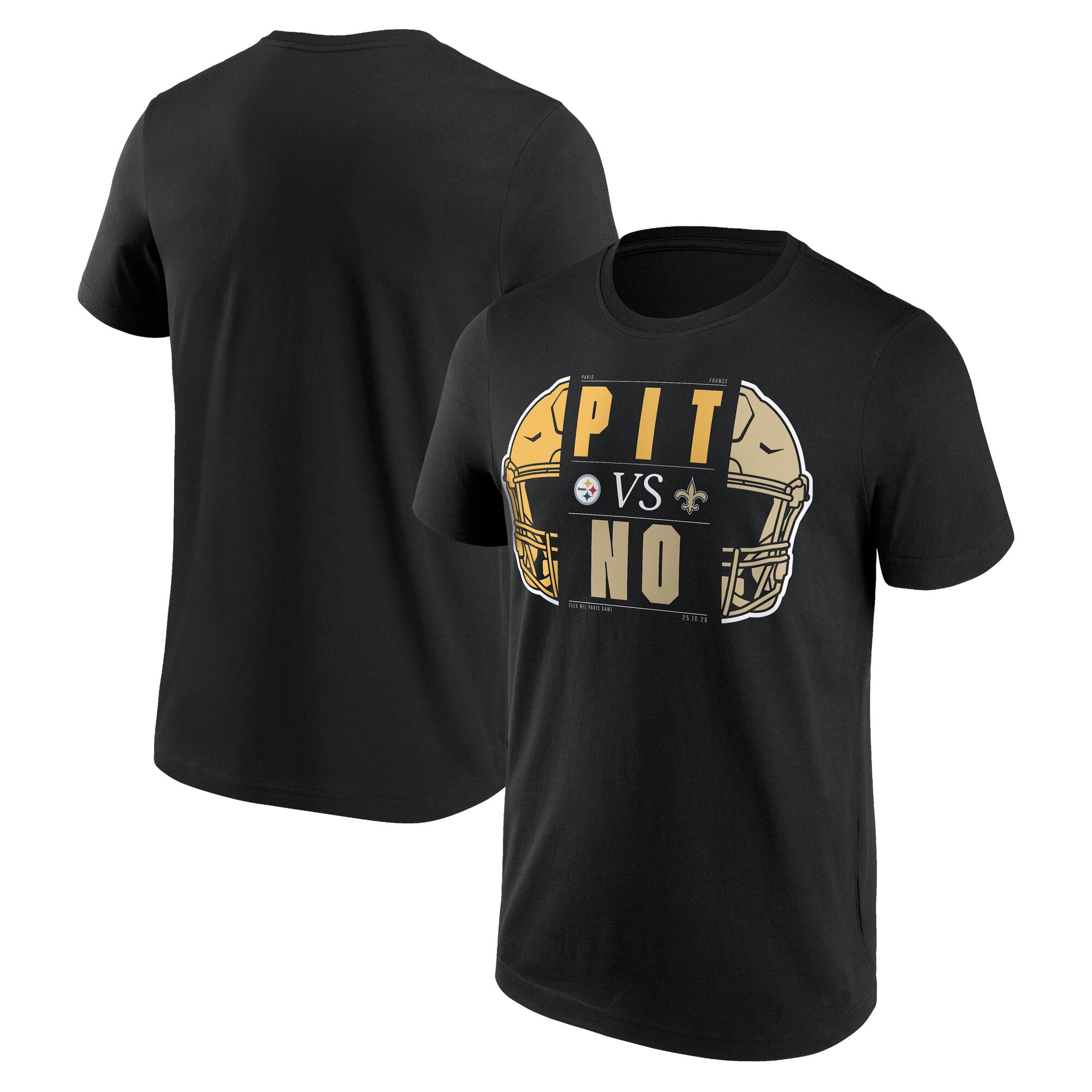 NFL International City Games 2026 Match Up T-Shirt - New Orleans Saints vs Pittsburgh Steelers - Paris - Herren