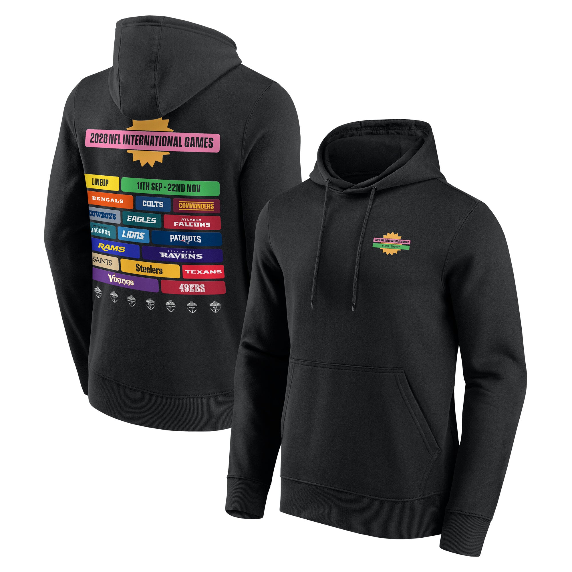 Sweat à capuche NFL International City Games 2026 Poster Graphic - Homme