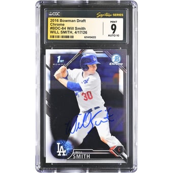 Will Smith Los Angeles Dodgers Autographed 2016 Bowman Chrome Draft #BDC-84 CGC Fanatics Witnessed Authenticated /10 Card