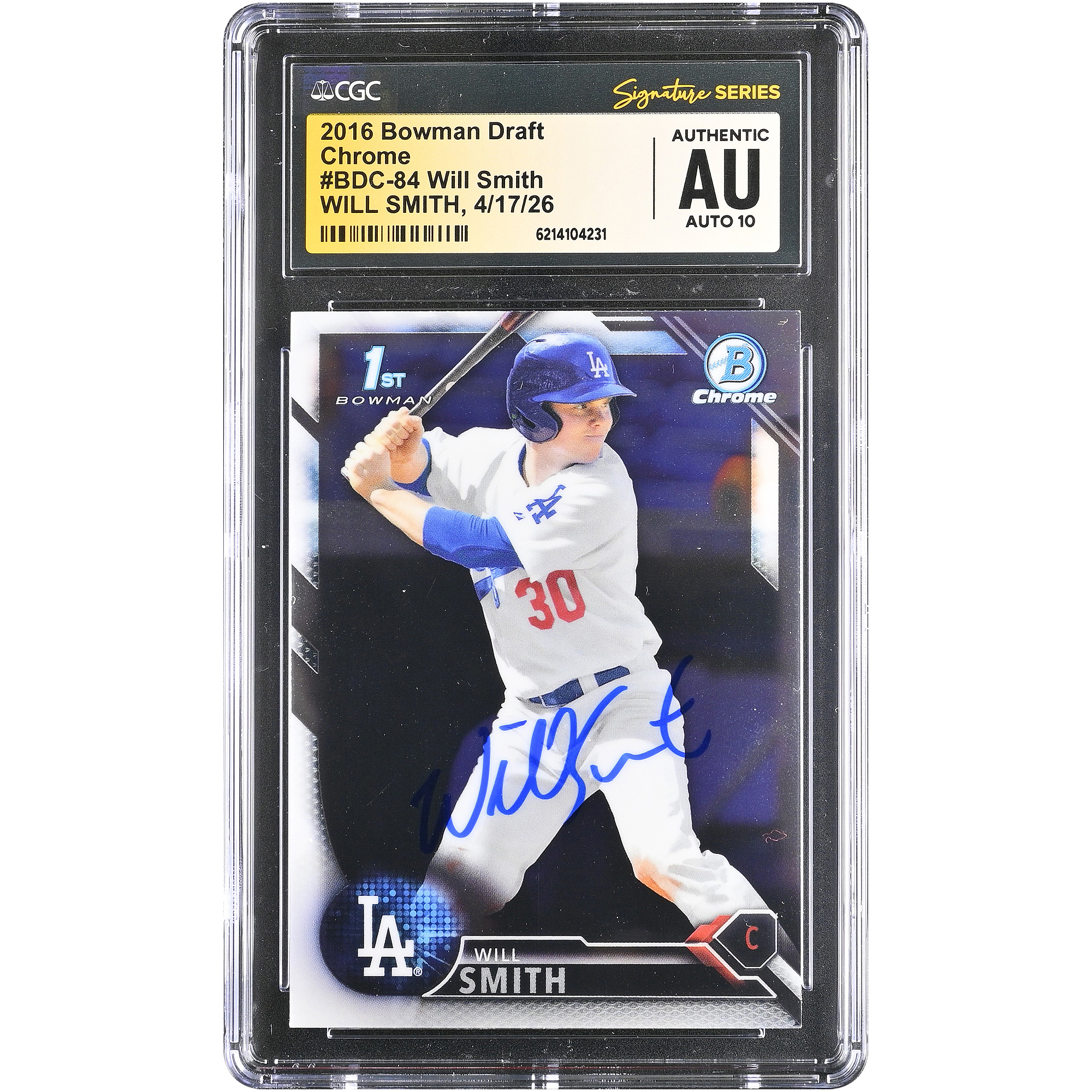 Will Smith Los Angeles Dodgers Autographed 2016 Bowman Chrome Draft #BDC-84 CGC Fanatics Witnessed Authenticated AUTO 10 Card
