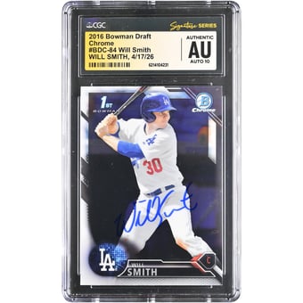 Will Smith Los Angeles Dodgers Autographed 2016 Bowman Chrome Draft #BDC-84 CGC Fanatics Witnessed Authenticated AUTO 10 Card