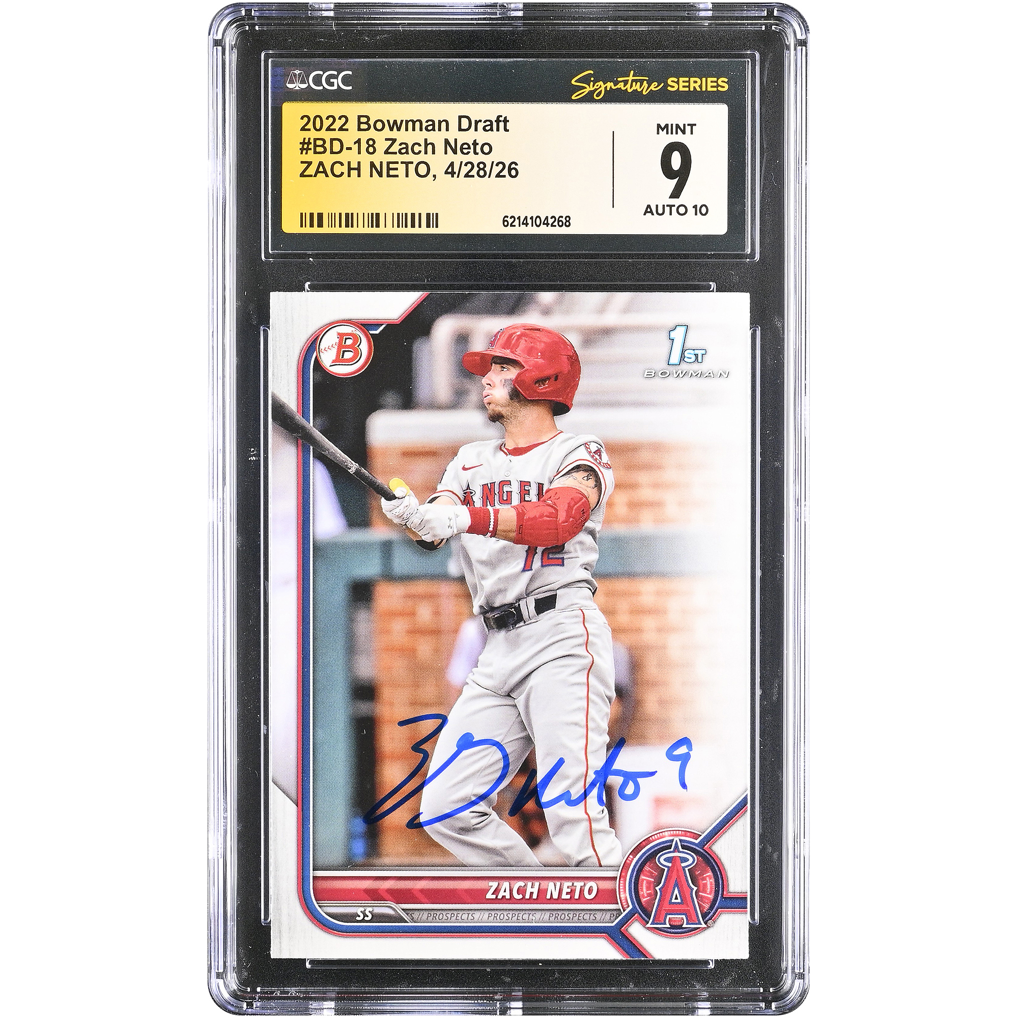 Zach Neto Los Angeles Angels Autographed 2022 Bowman Draft #BD-18 CGC Fanatics Witnessed Authenticated /10 Card