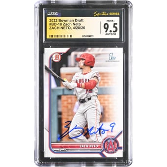 Zach Neto Los Angeles Angels Autographed 2022 Bowman Draft #BD-18 CGC Fanatics Witnessed Authenticated 9.5/10 Card