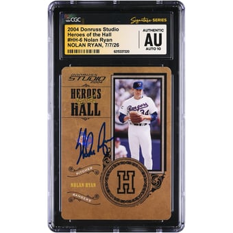 Nolan Ryan Texas Rangers Autographed 2004 Donruss Studio Heroes of the Hall #HH-6 #/500 CGC Fanatics Witnessed Authenticated AUTO 10 Card