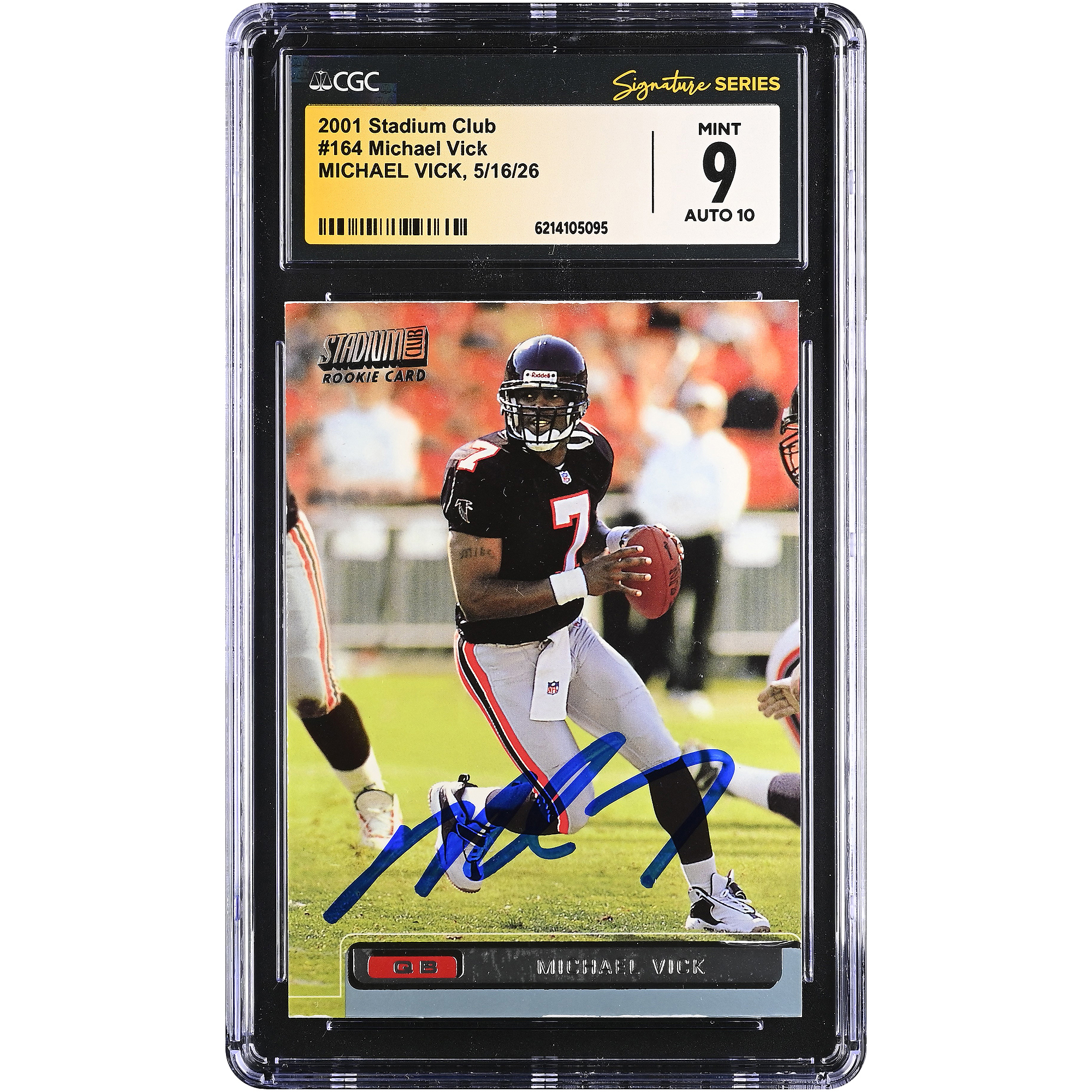 Michael Vick Atlanta Falcons Autographed 2001 Stadium Club #164 CGC Fanatics Witnessed Authenticated 9/10 Rookie Card