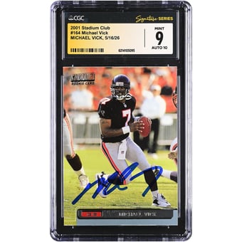 Michael Vick Atlanta Falcons Autographed 2001 Stadium Club #164 CGC Fanatics Witnessed Authenticated 9/10 Rookie Card
