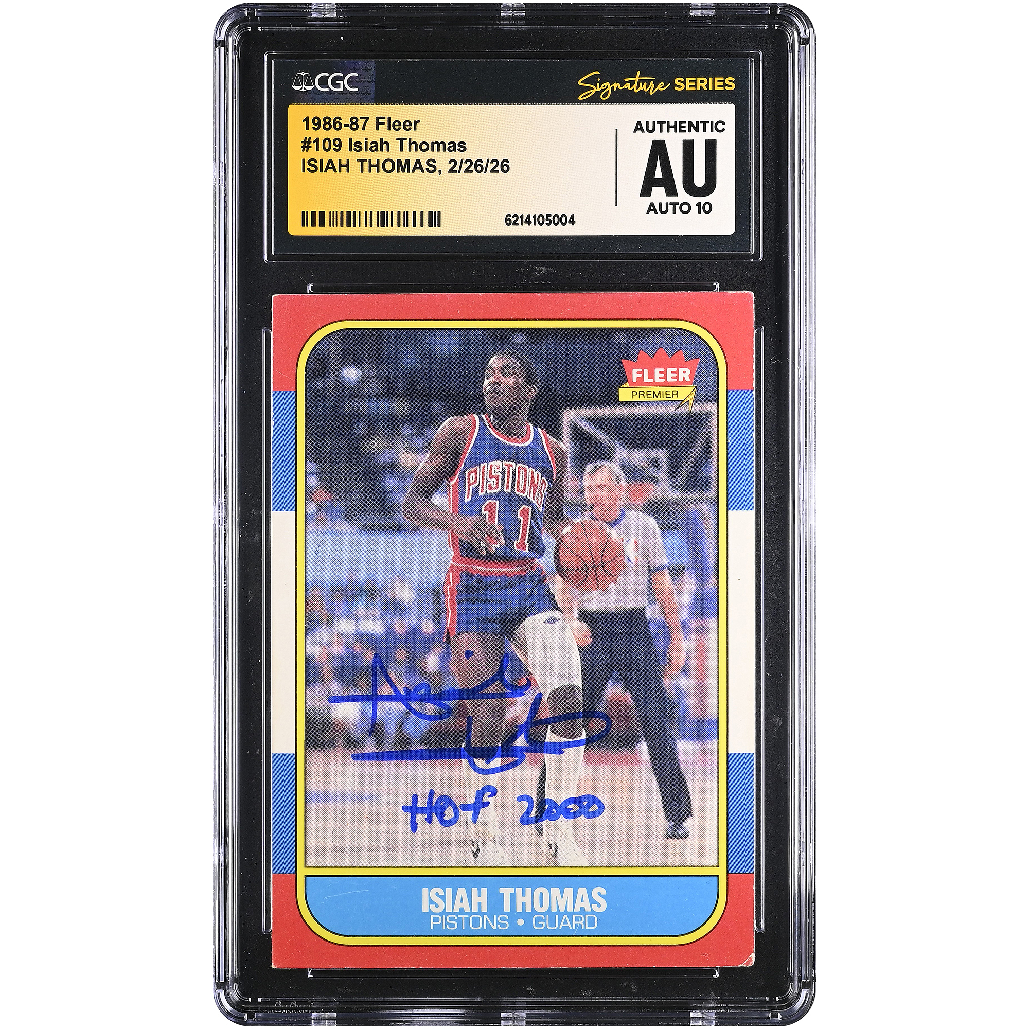 Isiah Thomas Detroit Pistons Autographed 1986-87 Fleer #109 CGC Fanatics Witnessed Authenticated AUTO 10 Rookie Card with "HOF 2000" Inscription