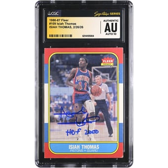 Isiah Thomas Detroit Pistons Autographed 1986-87 Fleer #109 CGC Fanatics Witnessed Authenticated AUTO 10 Rookie Card with "HOF 2000" Inscription
