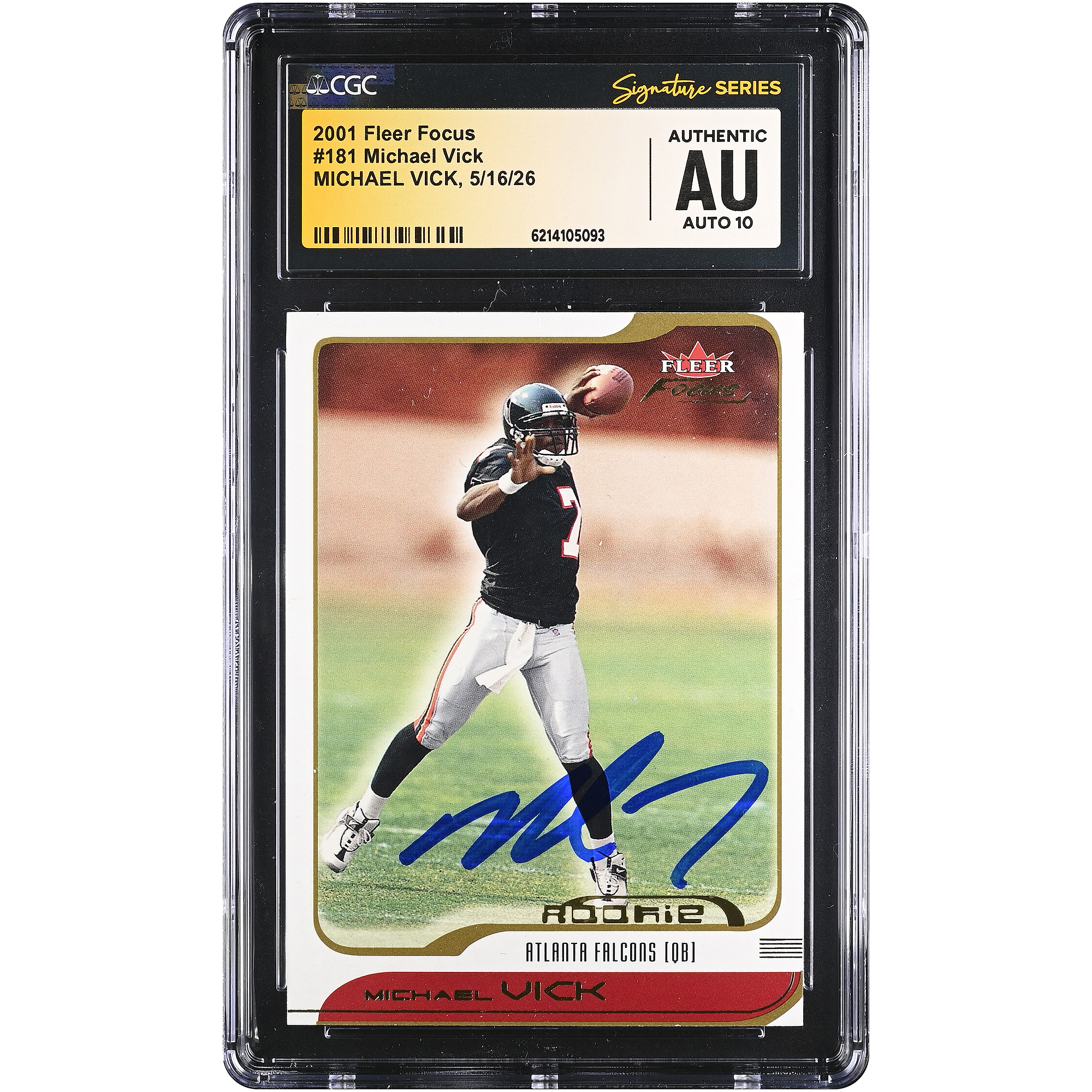 Michael Vick Atlanta Falcons Autographed 2001 Fleer Focus #181 #/1850 CGC Fanatics Witnessed Authenticated AUTO 10 Rookie Card