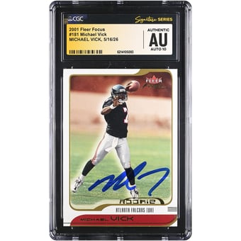 Michael Vick Atlanta Falcons Autographed 2001 Fleer Focus #181 #/1850 CGC Fanatics Witnessed Authenticated AUTO 10 Rookie Card