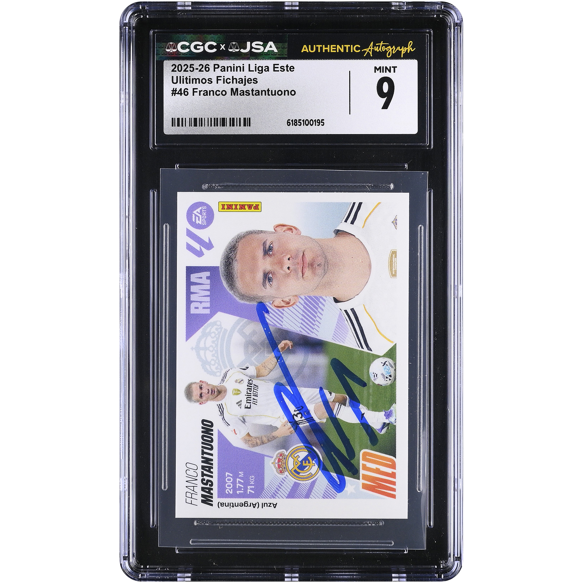 Franco Mastantuono Real Madrid Autographed 2025-26 Panini Liga Este Últimos Fichajes #46 CGC Authenticated MINT 9 Rookie Card