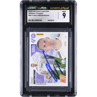 Franco Mastantuono Real Madrid Autographed 2025-26 Panini Liga Este Últimos Fichajes #46 CGC Authenticated MINT 9 Rookie Card