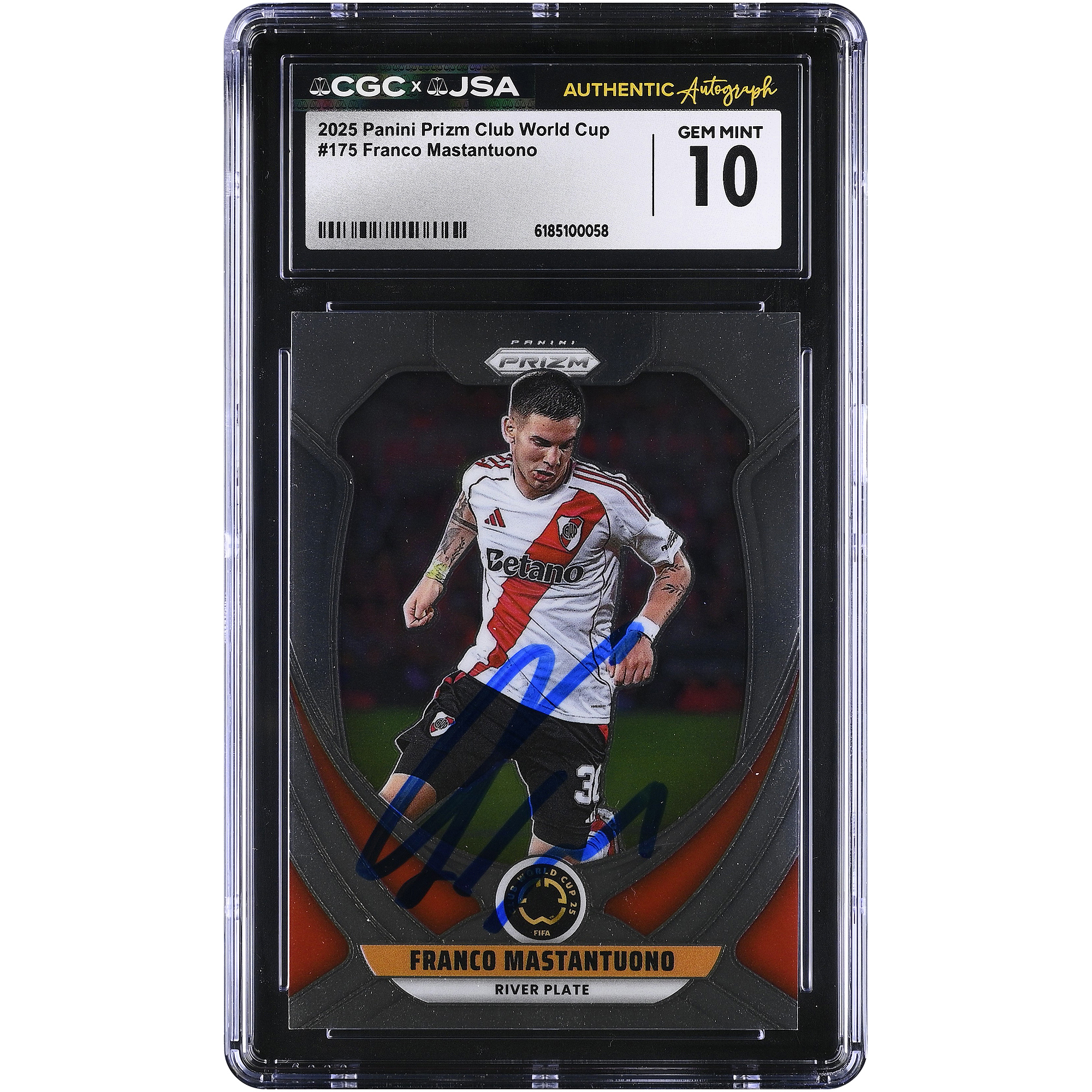 Franco Mastantuono Club Atlético River Plate Autographed 2025 Panini Prizm Club World Cup #175 CGC Authenticated GEM MINT 10 Rookie Card