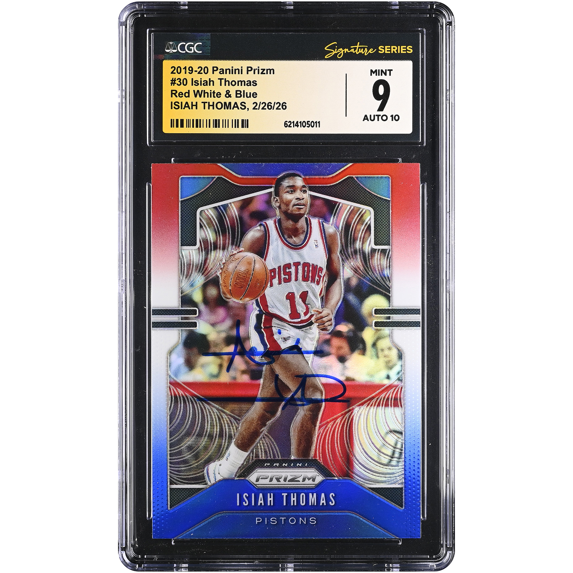 Isiah Thomas Detroit Pistons Autographed 2019-20 Panini Prizm Red White & Blue #30 CGC Fanatics Witnessed Authenticated /10 Card