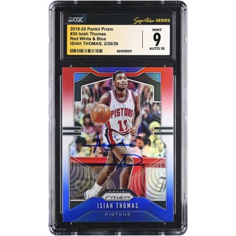 Isiah Thomas Detroit Pistons Autographed 2019-20 Panini Prizm Red White & Blue #30 CGC Fanatics Witnessed Authenticated /10 Card