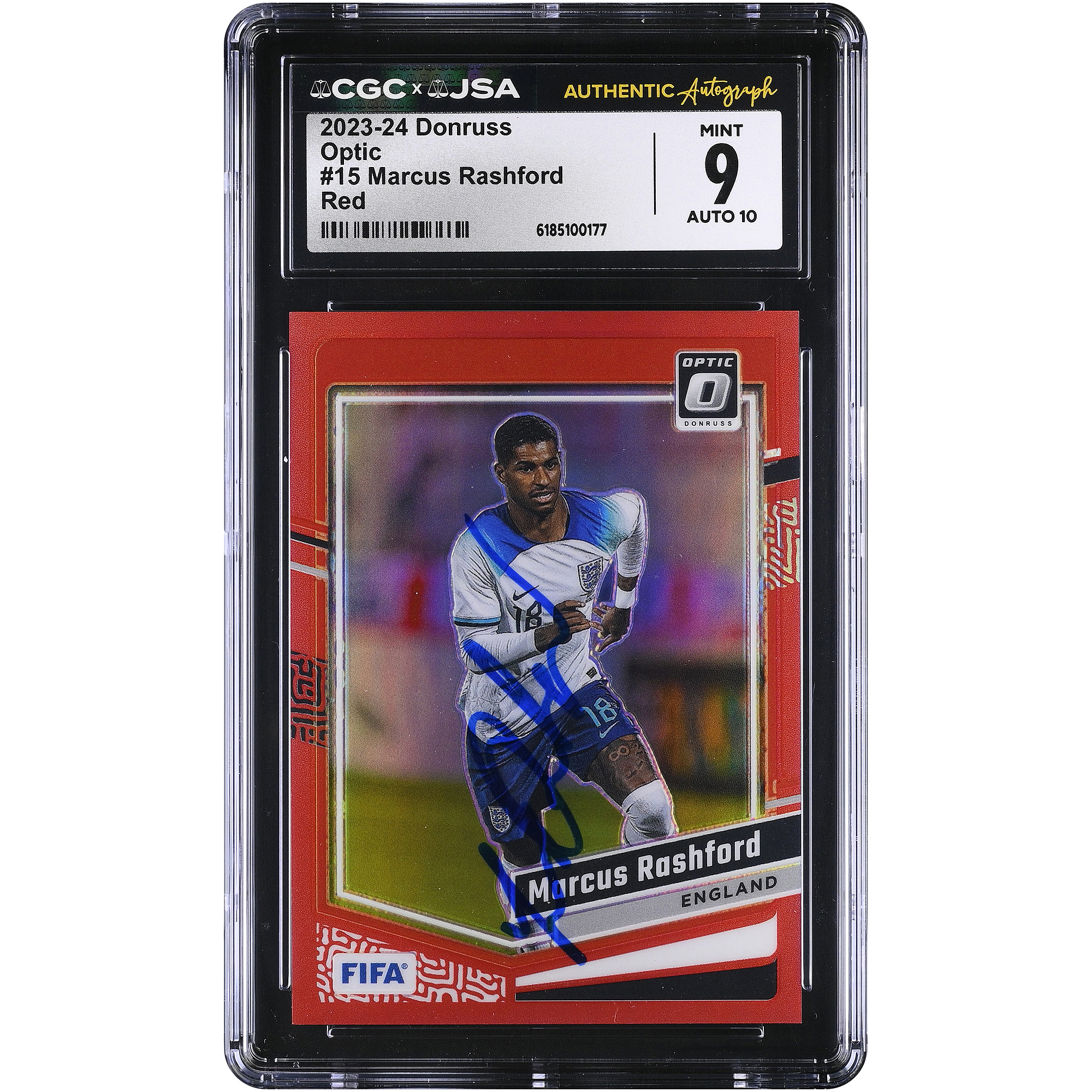 Marcus Rashford England National Team Autographed 2023-24 Panini Donruss Optic Red #15 #/299 CGC Authenticated 9/10 Card