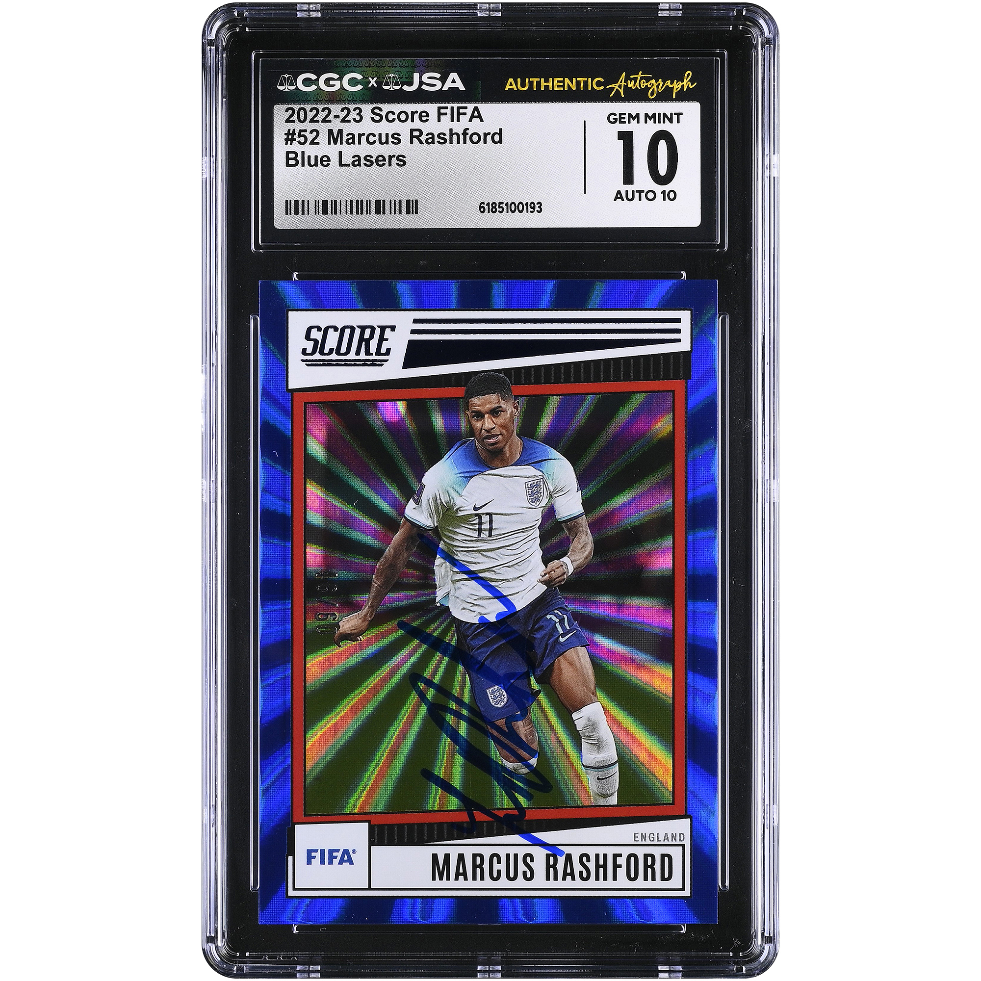 Marcus Rashford England National Team Autographed 2022-23 Score FIFA Blue Lasers #52 #/60 CGC Authenticated 10/10 Card