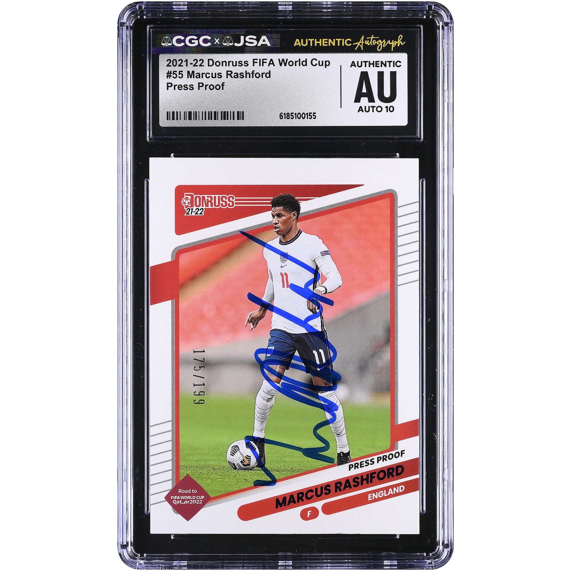Marcus Rashford England National Team Autographed 2021-22 Panini Donruss Press Proof #55 #/199 CGC Authenticated AUTO 10 Card