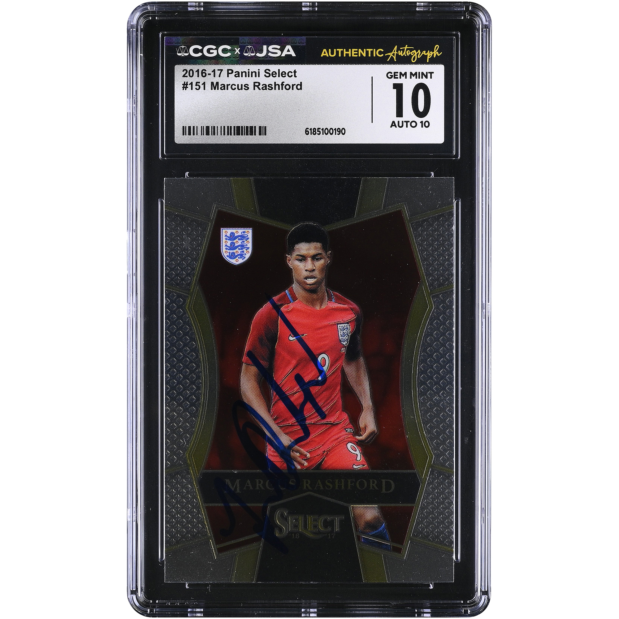 Marcus Rashford England National Team Autographed 2016-17 Panini Select #151 CGC Authenticated 10/10 Rookie Card