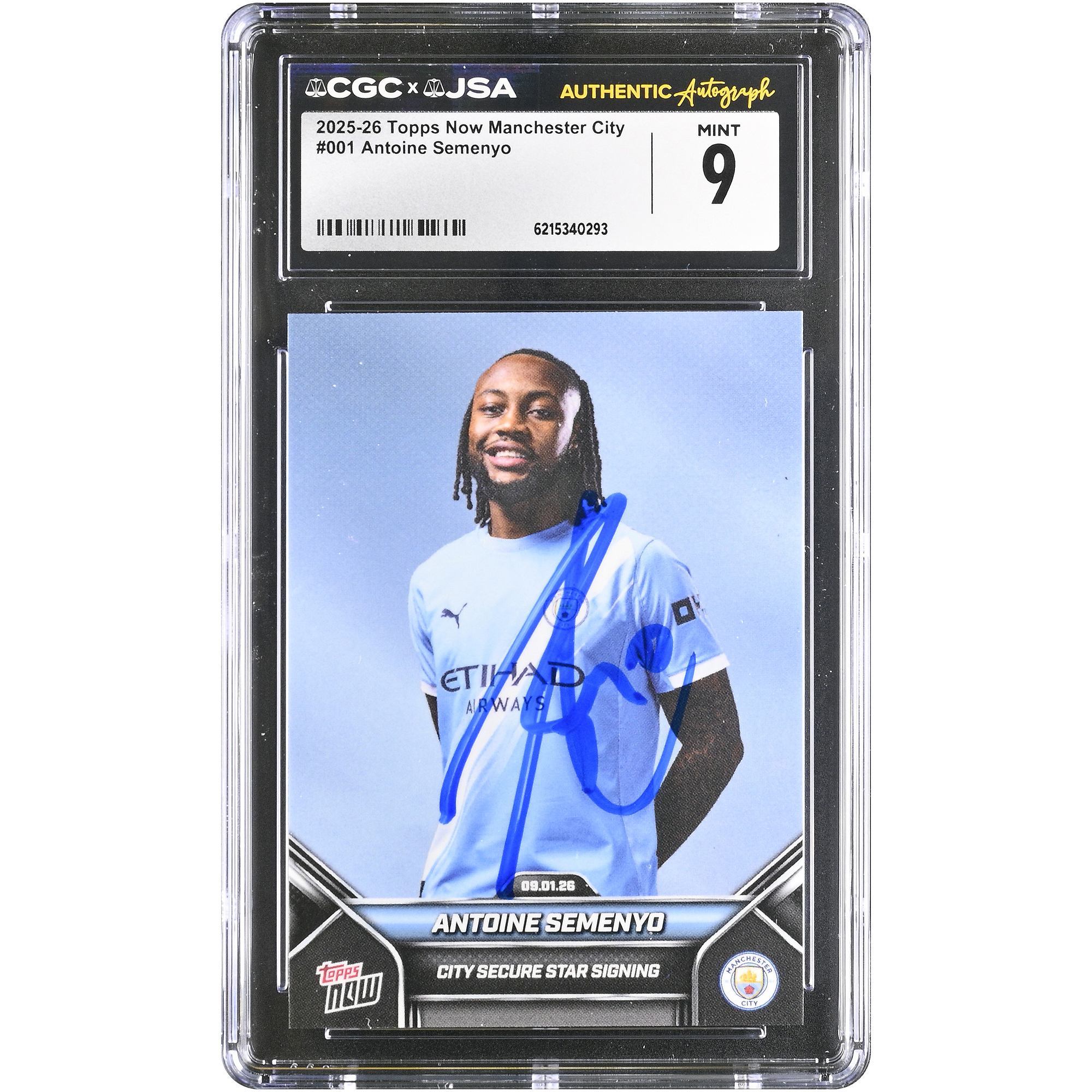 Antoine Semenyo Manchester City Autographed 2025-26 Topps Now Manchester City #1 CGC Authenticated MINT 9 Card