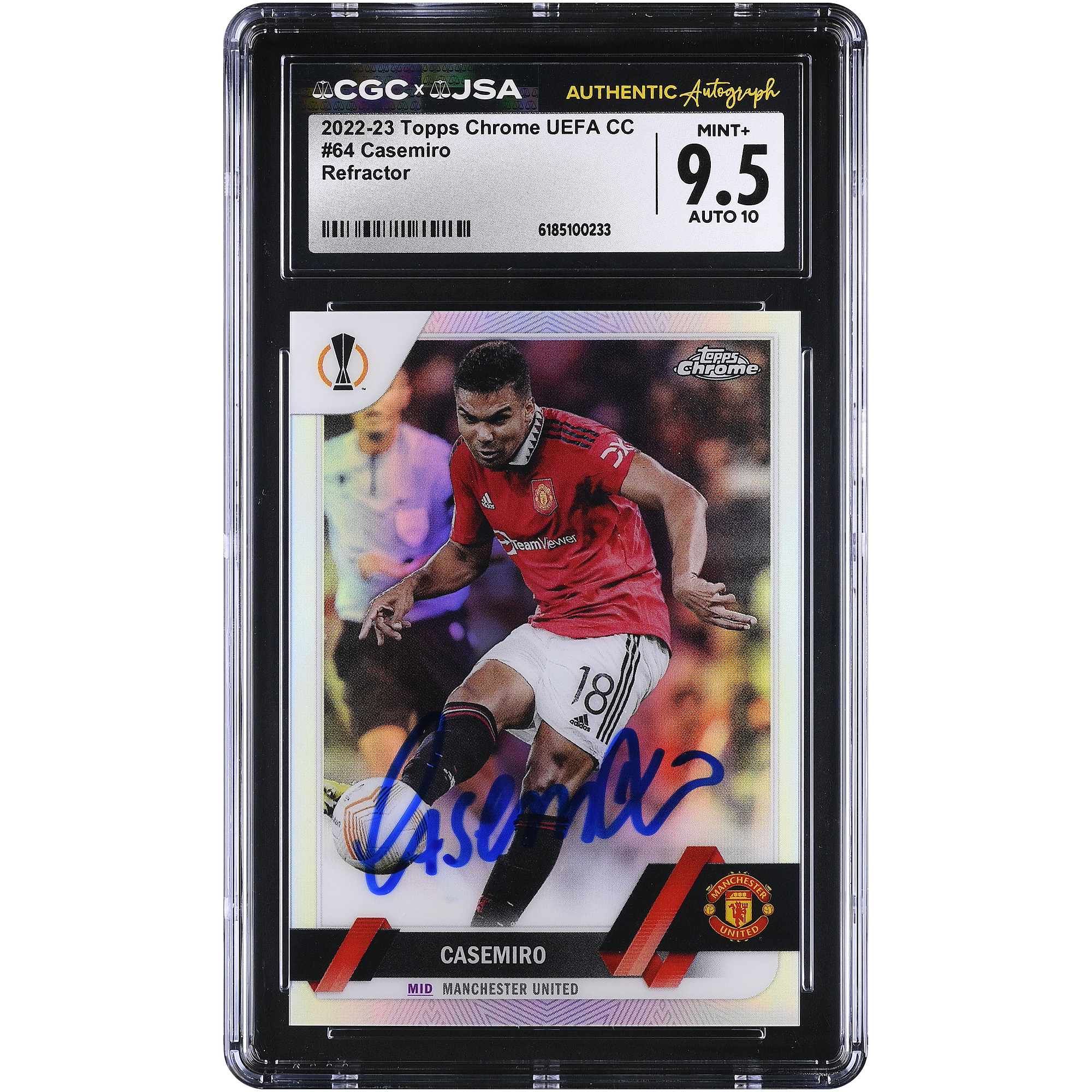 Carlos Casemiro Manchester United Autographed 2022-23 Topps Chrome UEFA CC Refractor #64 CGC Authenticated 9.5/10 Card