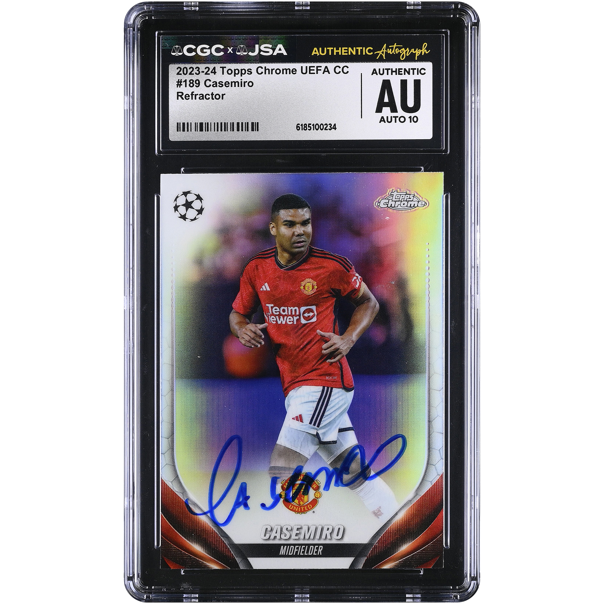 Carlos Casemiro Manchester United Autographed 2023-24 Topps Chrome UEFA CC Refractor #189 CGC Authenticated AUTO 10 Card