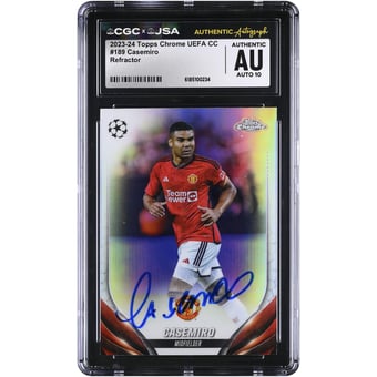 Carlos Casemiro Manchester United Autographed 2023-24 Topps Chrome UEFA CC Refractor #189 CGC Authenticated AUTO 10 Card