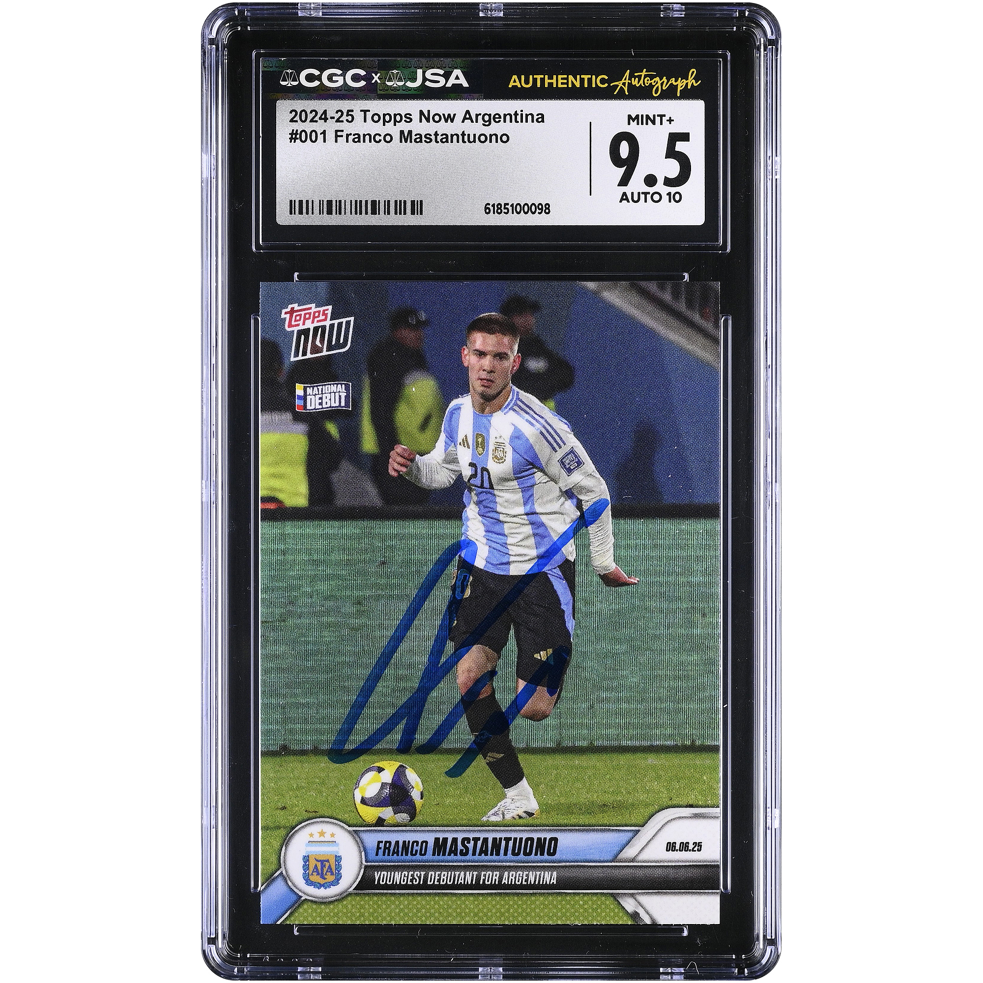 Franco Mastantuono Argentina National Team Autographed 2024-25 Topps Now Argentina #1 CGC Authenticated /10 Card