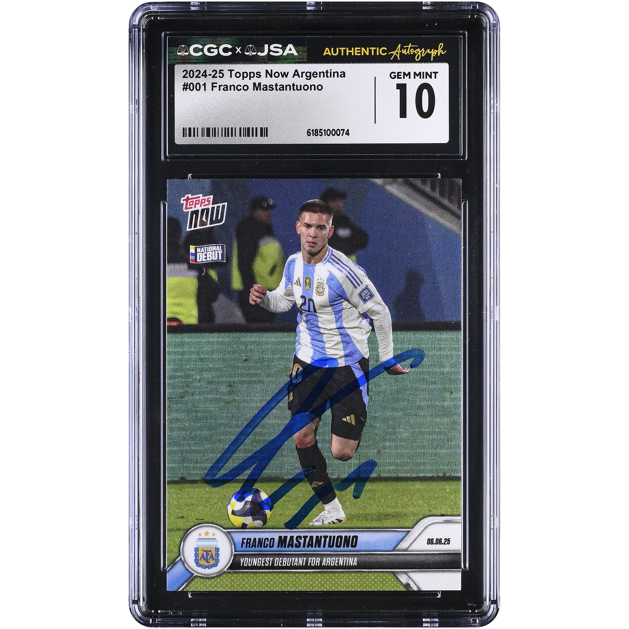 Franco Mastantuono Argentina National Team Autographed 2024-25 Topps Now Argentina #1 CGC Authenticated GEM MINT 10 Card