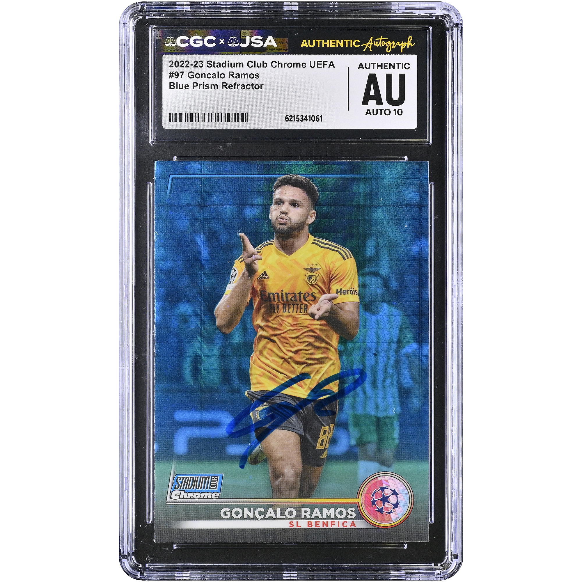 Gonçalo Ramos Benfica Autographed 2022-23 Topps Stadium Club Chrome Blue Prism Refractor #97 CGC Authenticated AUTO 10 Card
