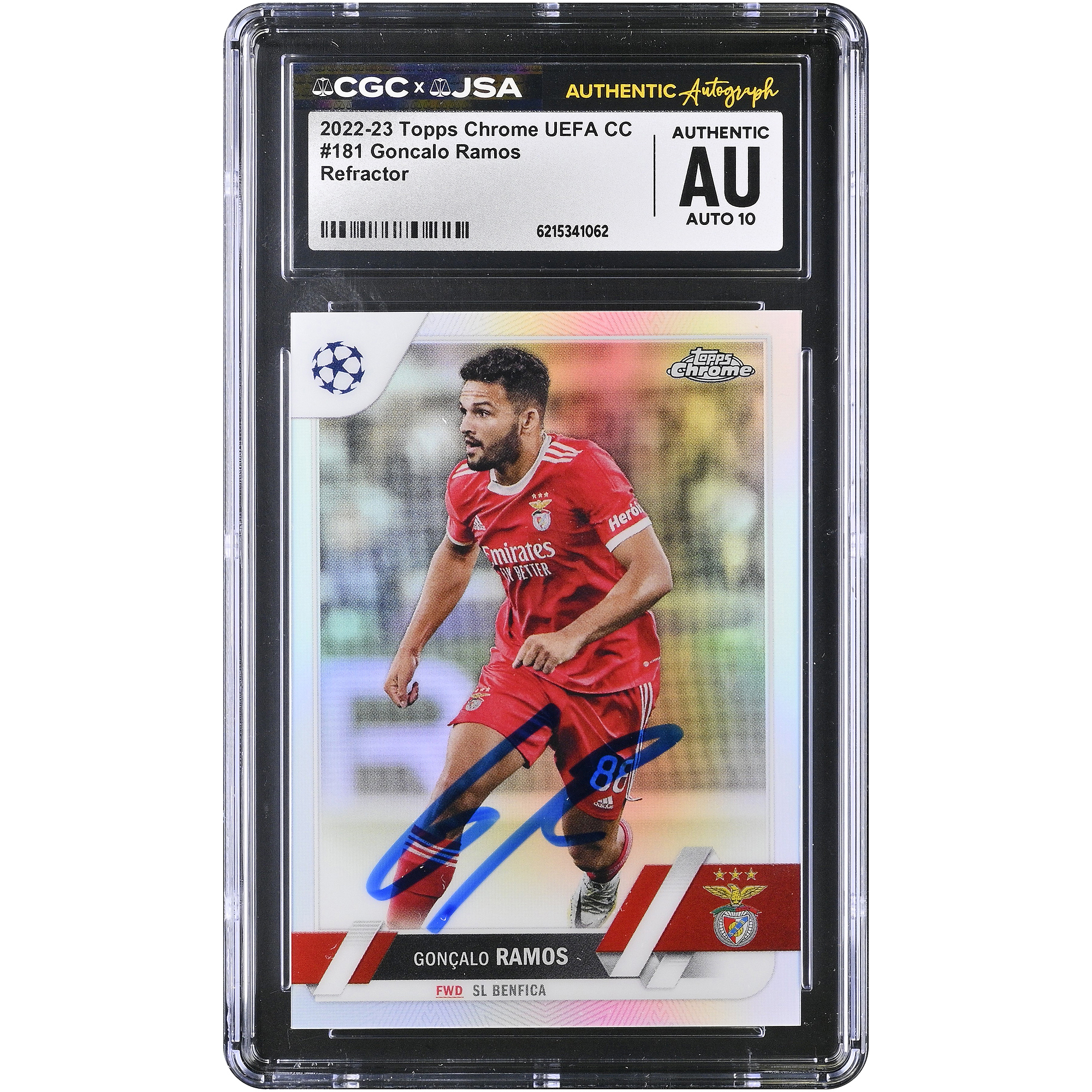 Gonçalo Ramos Benfica Autographed 2022-23 Topps Chrome UEFA CC Refractor #181 CGC Authenticated AUTO 10 Card