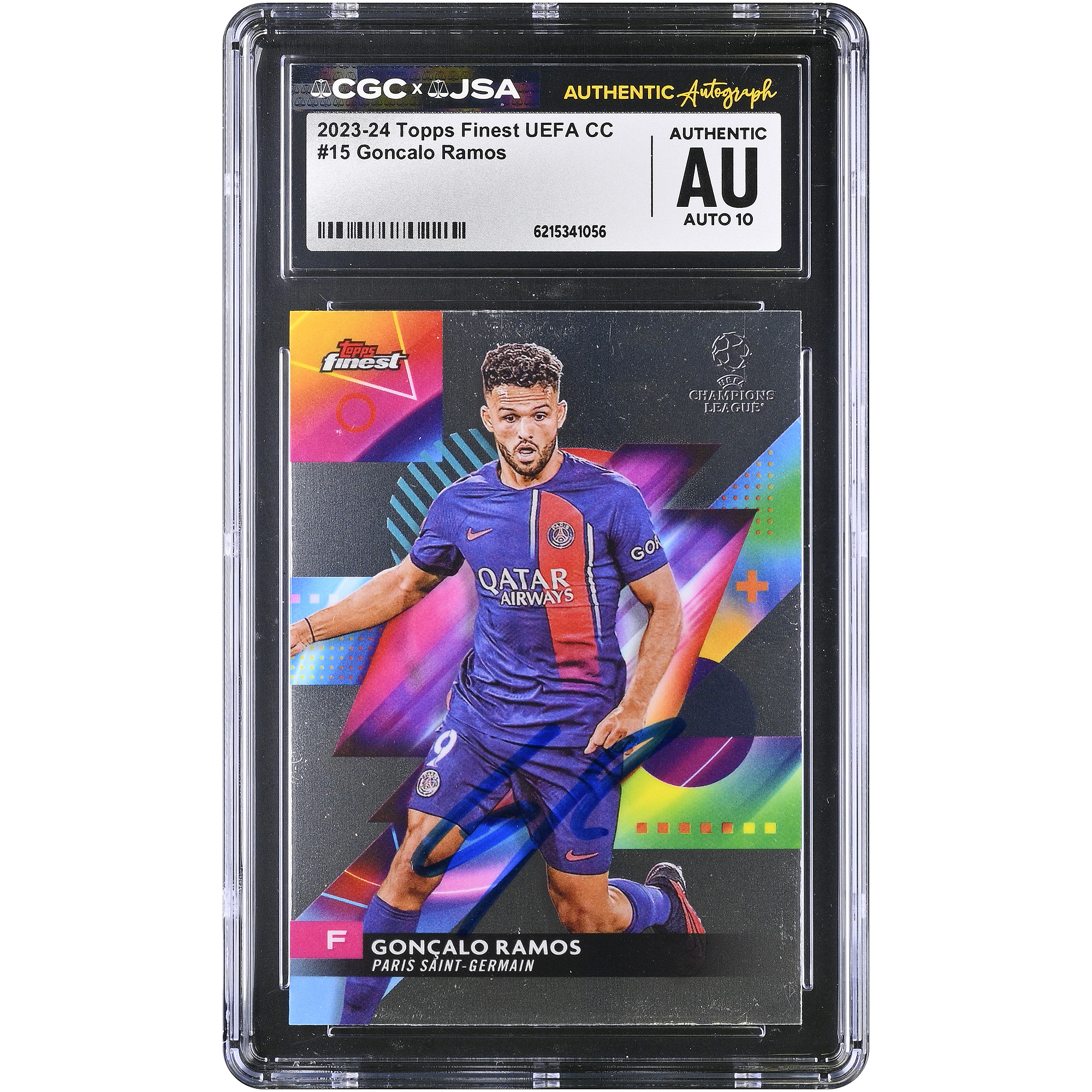 Gonçalo Ramos Paris Saint-Germain Autographed 2023-24 Topps Finest UEFA CC #15 CGC Authenticated AUTO 10 Card