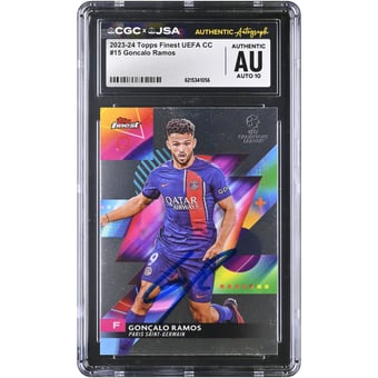 Gonçalo Ramos Paris Saint-Germain Autographed 2023-24 Topps Finest UEFA CC #15 CGC Authenticated AUTO 10 Card