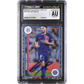 Gonçalo Ramos Paris Saint-Germain Autographed 2023-24 Topps Merlin UEFA CC #91 CGC Authenticated AUTO 10 Card