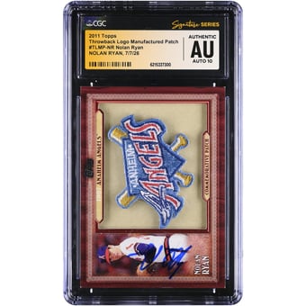 Nolan Ryan California Angels Autographed 2011 Topps Throwback Logo Manufactured Patch #TLMP-NR CGC Fanatics Witnessed Authenticated AUTO 10 Card